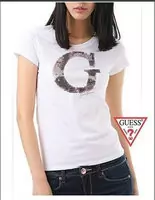 tee shirt mujer guess short sleeve genereux cotton 2013 france sm big g white